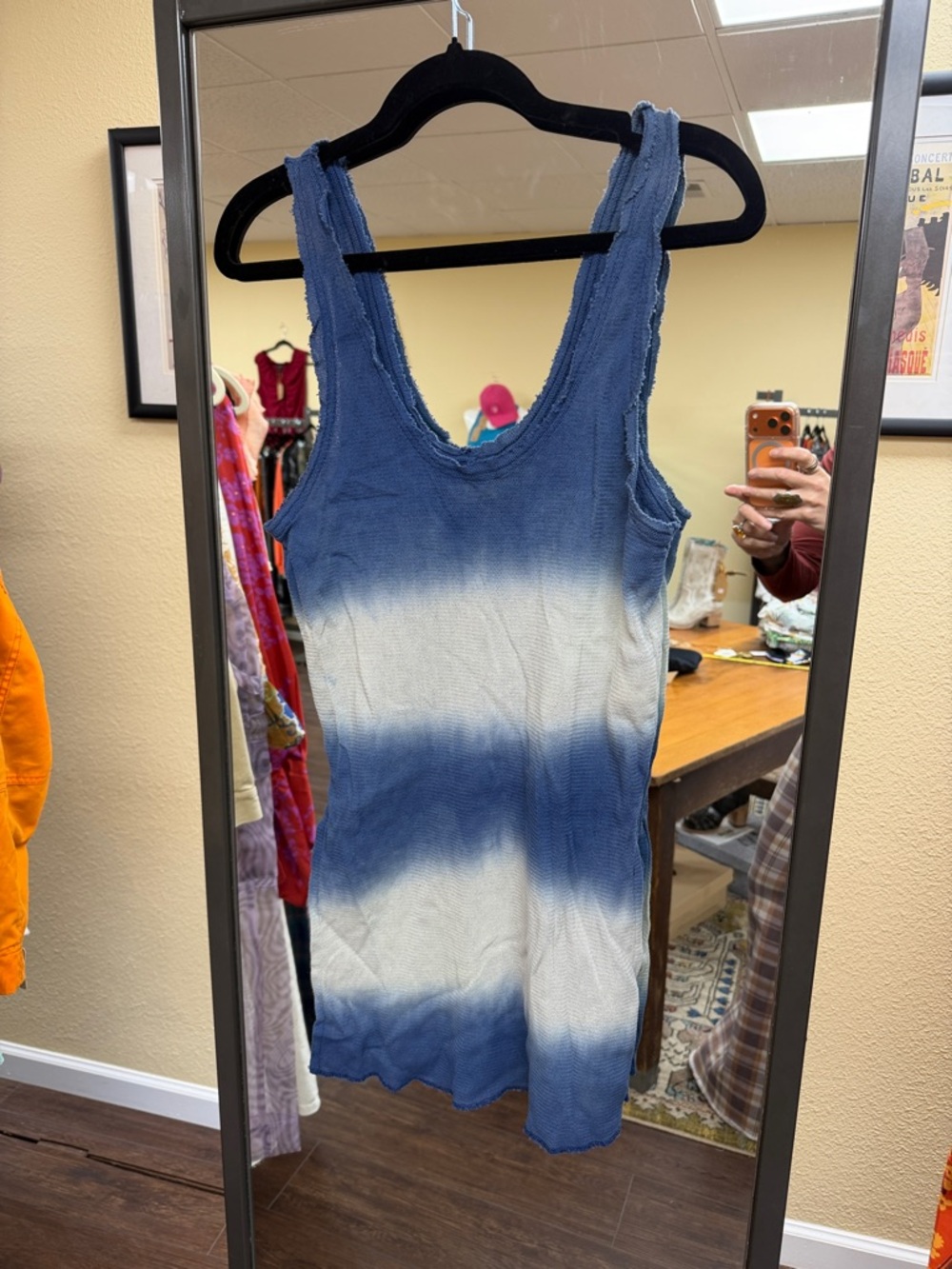 Free People Blue and White Dip-Dye Ribbed Tank